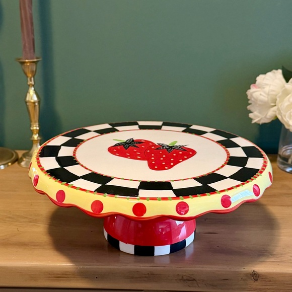 Reversible Cake Stand & Chip-and-Dip Tray | Strawberry MacKenzie-Childs Inspo - Picture 2 of 9